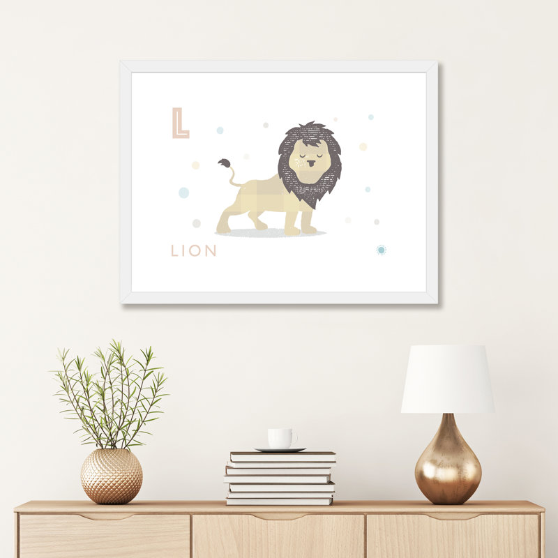 Lion - reproduction d'impression, H 24 po x l 32 po x P 1 po, Papier encadré blanc, Blanc