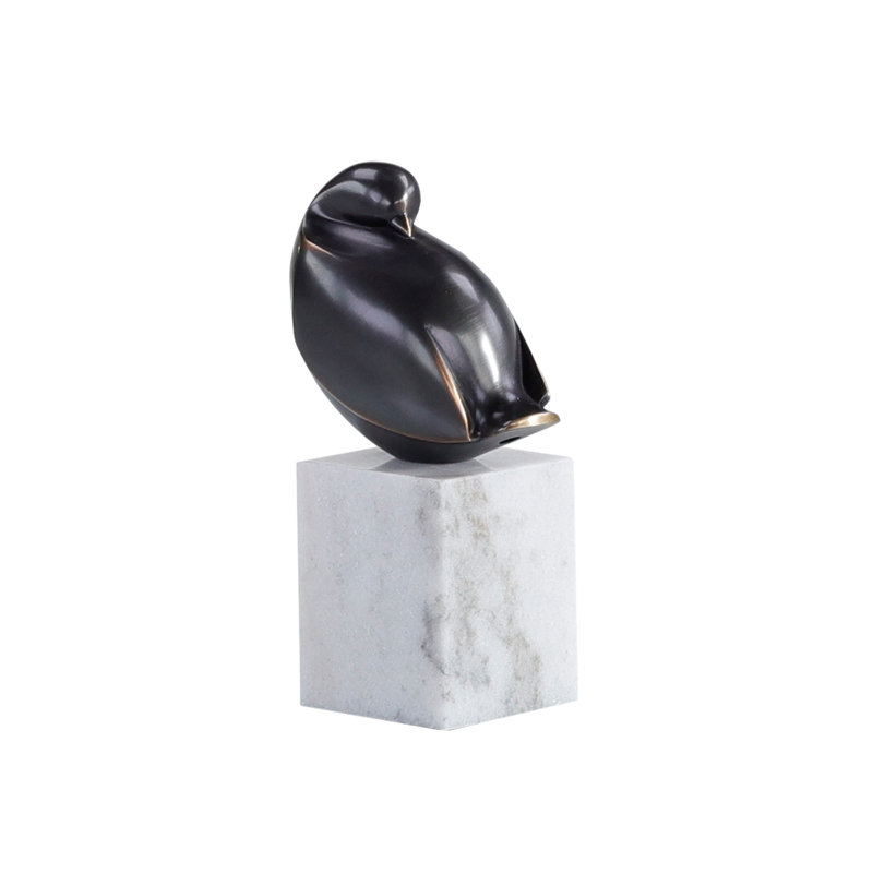 Bronzed Bird Sculpture On Marble Base, Small