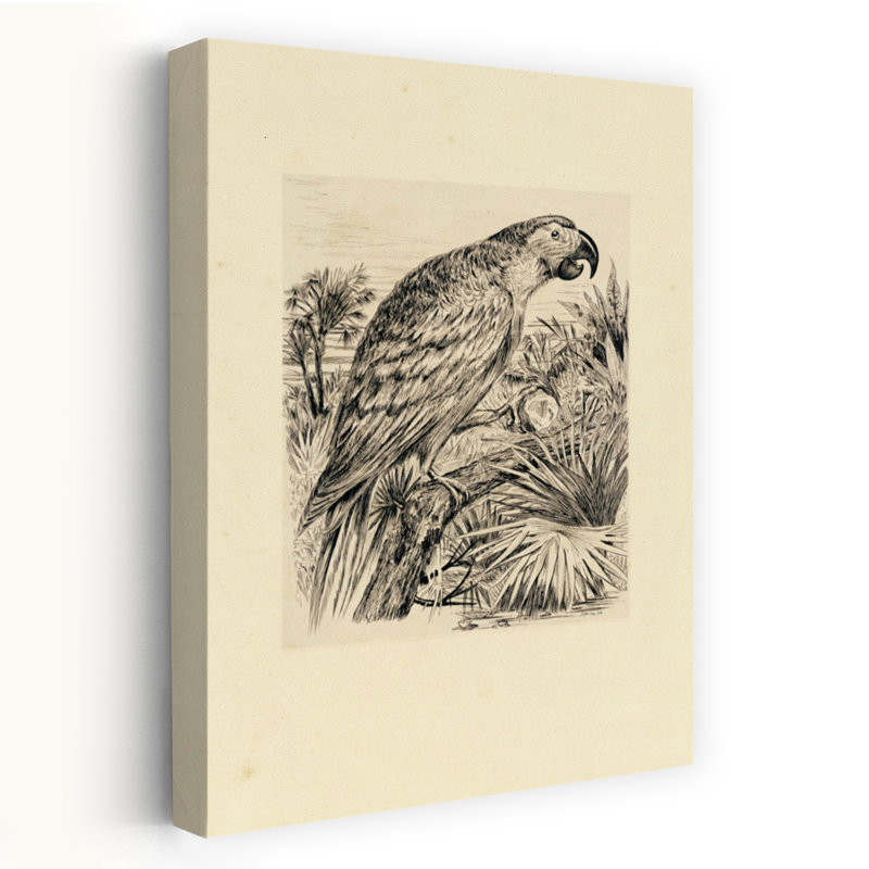 Illustration de perroquet abstrait, palmier, paysage tropical, H 60 po x l 40 po