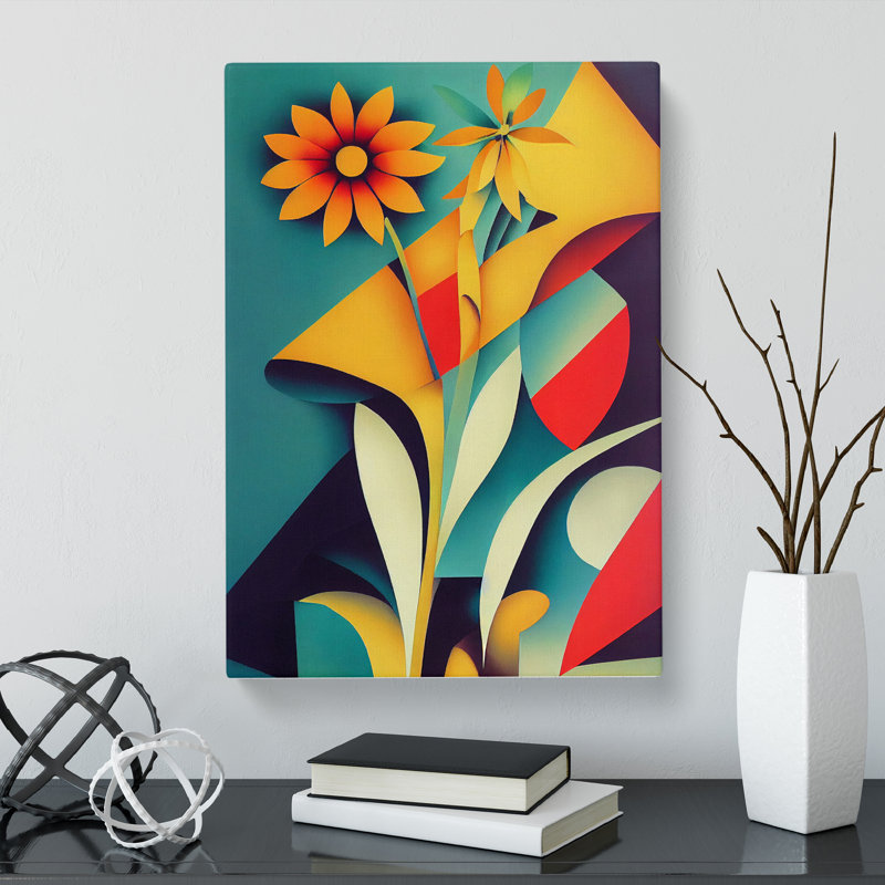 CAN-V0523-2877X Wildflowers Cubism - Wrapped Canvas Print, 50cm H x 35cm W