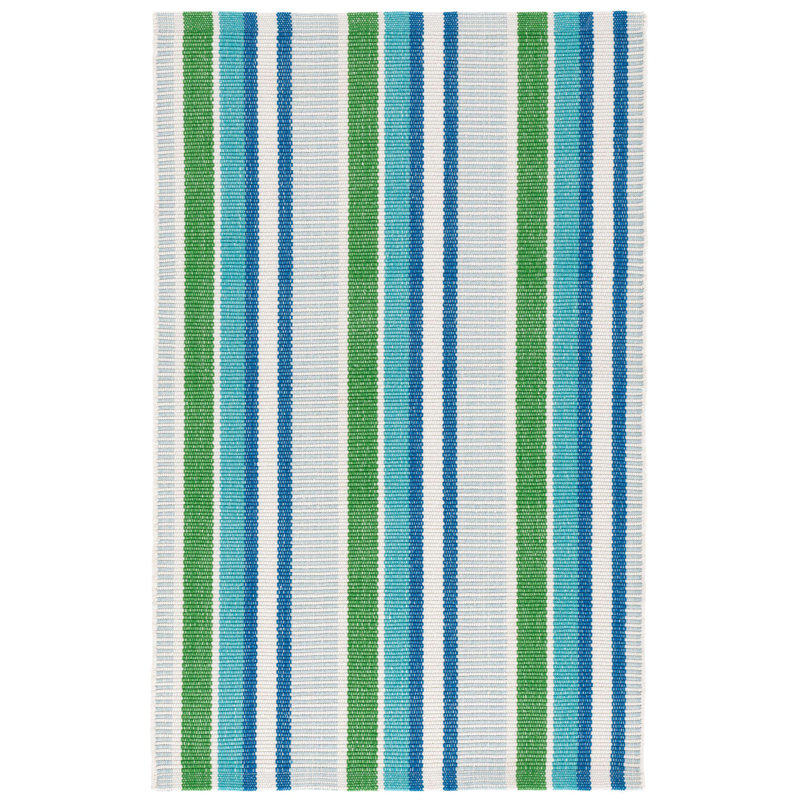 Cobalt and Green Striped Handwoven Indoor/Outdoor Rug