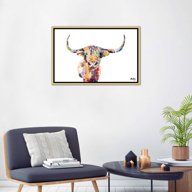 « highland cow » par becksy-print, H 26 po x l 40 po x 1,5 po, Toile encadrée d'or