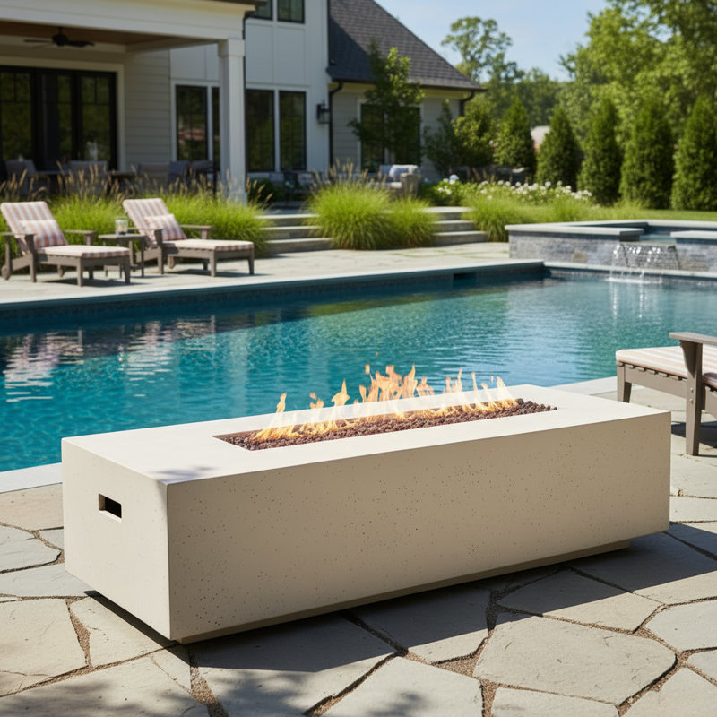 Foyer de table rectangulaire multifonctionnel - 50 000 BTU (gris clair)
