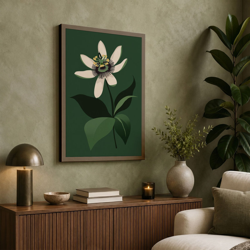 Passion Flower Study Botanical - Wrapped Canvas, 18x12 - 45.7 x 30.5 cm, Terracotta Border
