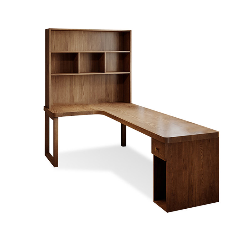 Bureau en coin en bois massif et bibliothèque intégrée, H 29,53 po x l 78,74 po x P 55,12 po, Retour à gauche