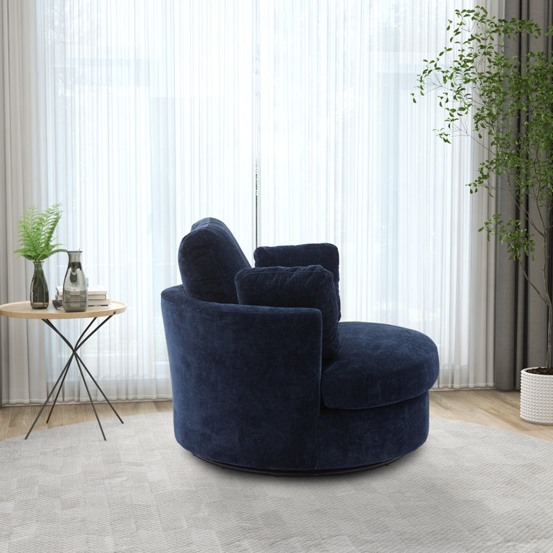 40" W Dahlonega Slipcovered Swivel Barrel Chair, Navy Chenille, 33.6'' H x 40'' W x 35'' D