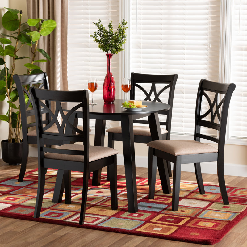 4 - Person Four Leg Dining Set, Beige/Dark Brown
