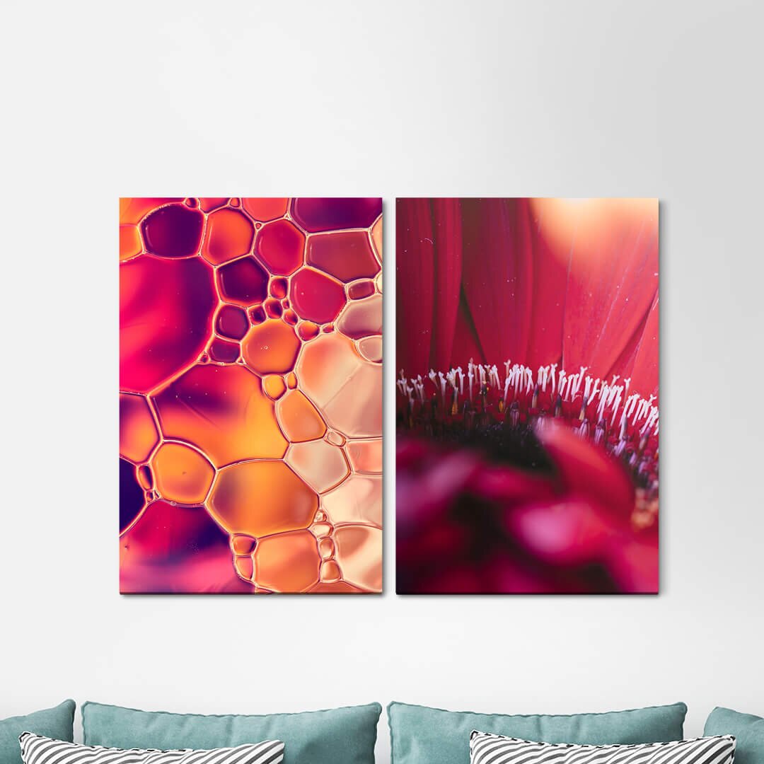 2-tlg. Leinwandbilder-Set - Fotografie „Abstract Red Water Bubbles Flowers”