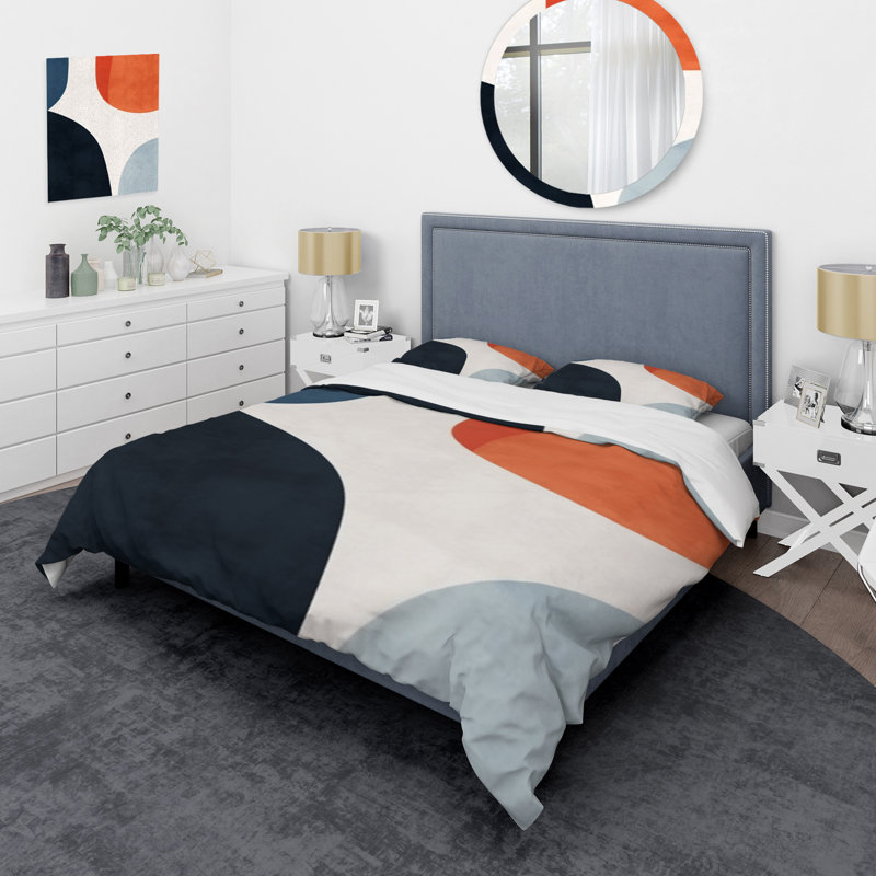 Ensemble de housse de couette minimaliste bleu et orange à motif bohème minimaliste 3, Housse de couette pour très grand lit