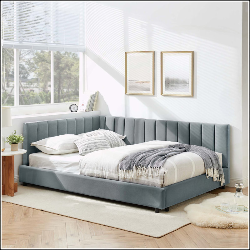 Comfortable Upholstered Sofa Bed Frame with Stylish Backrest and Armrests for Versatile Use, Grey