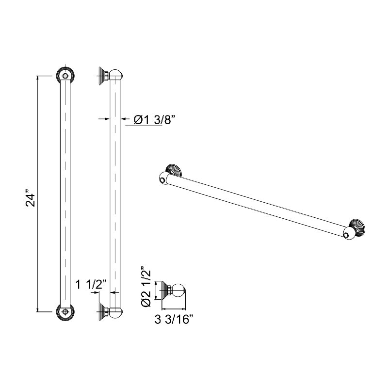 Spa Grab Bar, Polished Chrome, 24" W