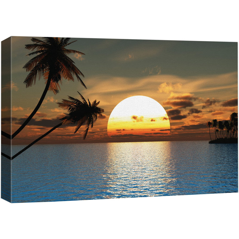 Tropical Sunset Blue Water Canvas Art 24x36 Inches