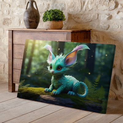 Reproduction d'art sur toile, "Une créature fantastique ressemblant à un chat orné d'écailles vibrantes dans des tons de turquoise et de vert"