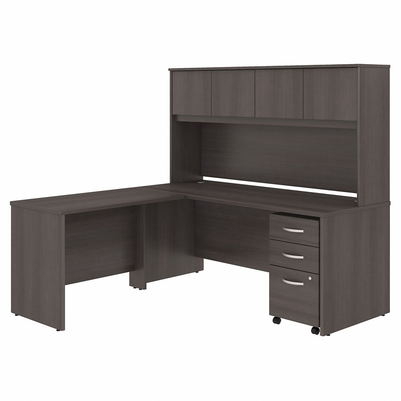 Studio C L-Shaped Desk with Hutch - Reversible, Storm Gray