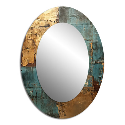 Kintsugi Retro Glam Vintage Gold On Turquoise - Abstract Oval Decorative Mirror On Metal
