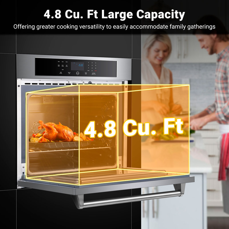 30" Electric Built-in Single Wall Oven, 4.8 Cu.ft Convection Oven, 3800w, Broil/bake/roast Functions, Led Touch Display, Timer, Safety Lock For Kitchen