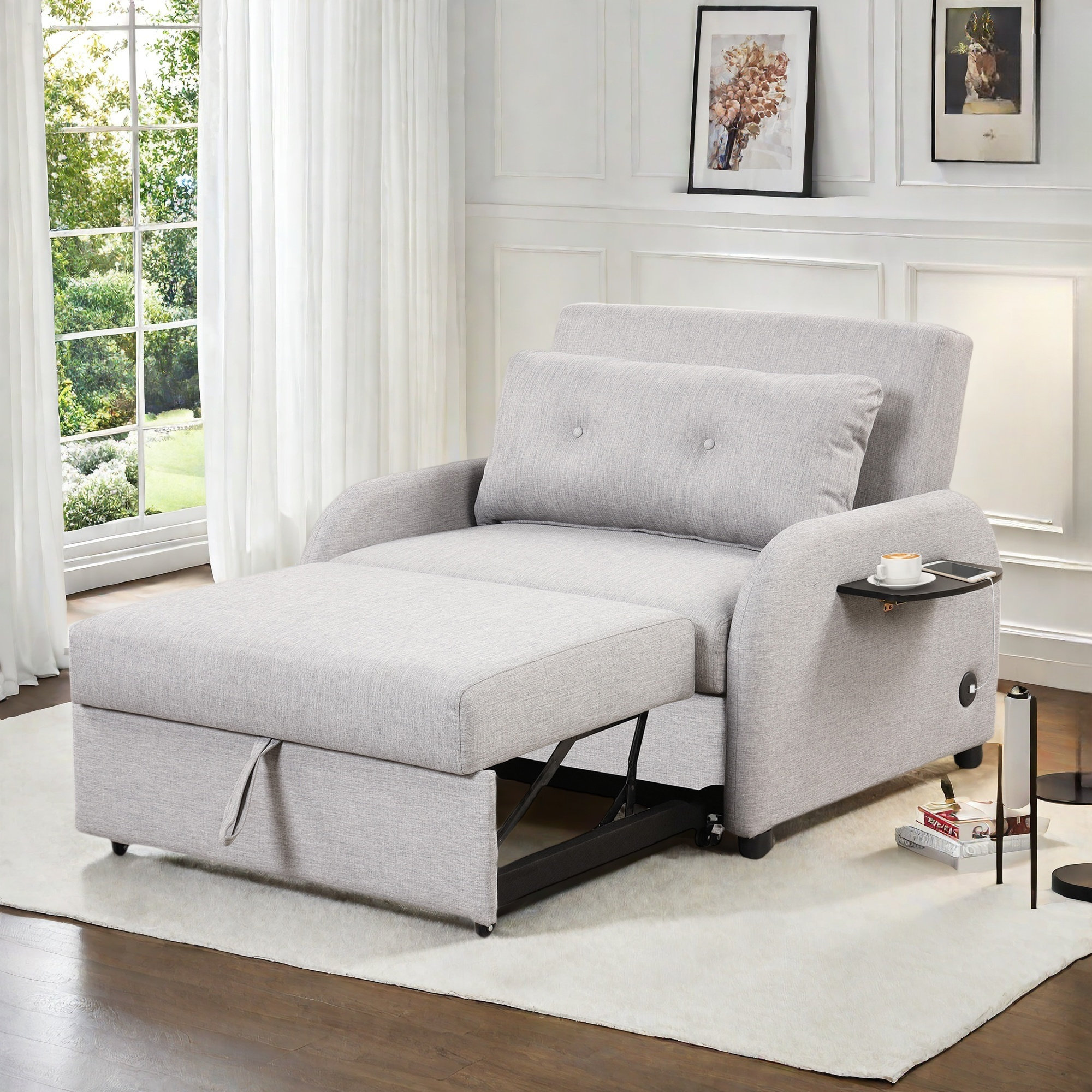 Latitude Run® 3 In 1 Pull Out Sofa Sleeper With 2 Wing Tables, Usb ...