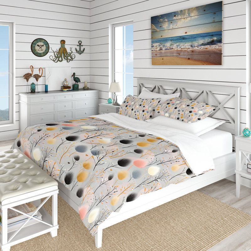 Ensemble de housse de couette Soft Grey Botanical, Housse de couette pour très grand lit et 2 très