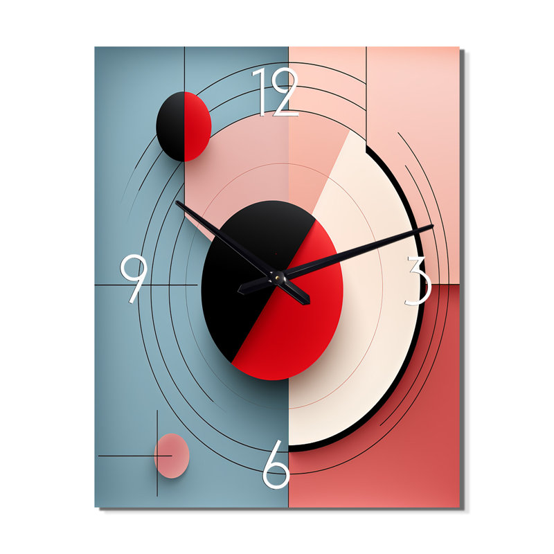 Horloge murale géométrique «Happy Flowers Of Rhyth» en rose et bleu III, H 32 po x l 16 po x P 1 po