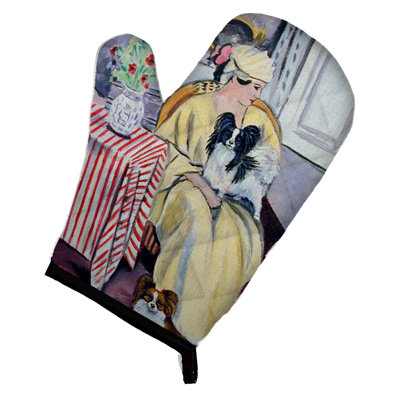 Caroline's Treasures Lady With Her Papillon Polyester Oven Mitt