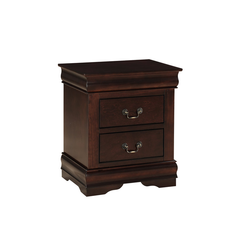 Table de chevet à finition cerisier - Bois massif avec deux tiroirs et rangement de tiroir, Cherry