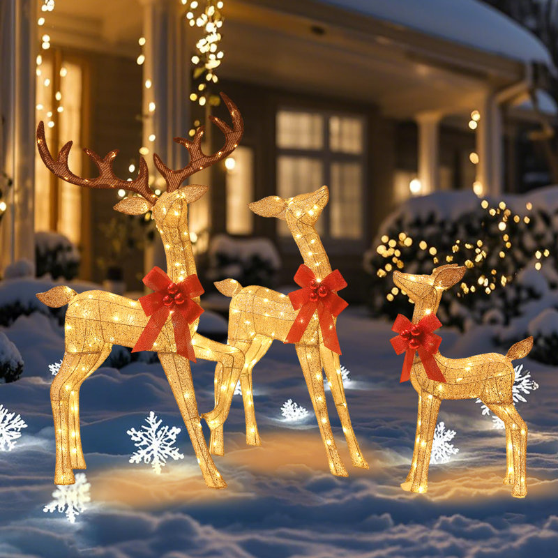  Ensemble de 3 décorations de Noël en plein air pour renne de Noël, Jaune