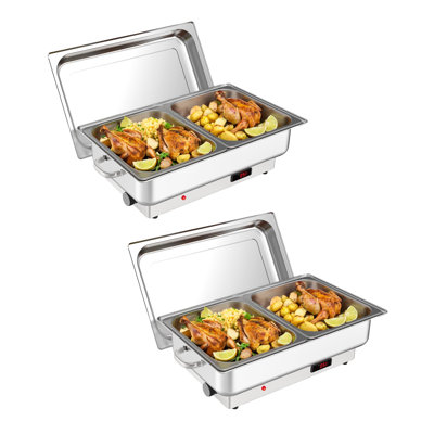 Ensemble de chauffe-plat électrique chauffant, chauffe-plats en acier inoxydable 9 pte pour la restauration, serveurs de buffet électriques commerciaux avec affichage numérique de la température