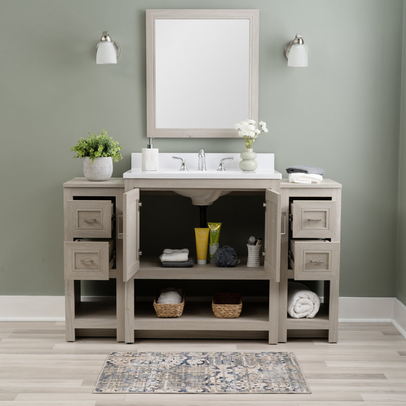 Stovall 54 Inch Single Vanity with Integrated Top and Sink with Mirror, Sandstone