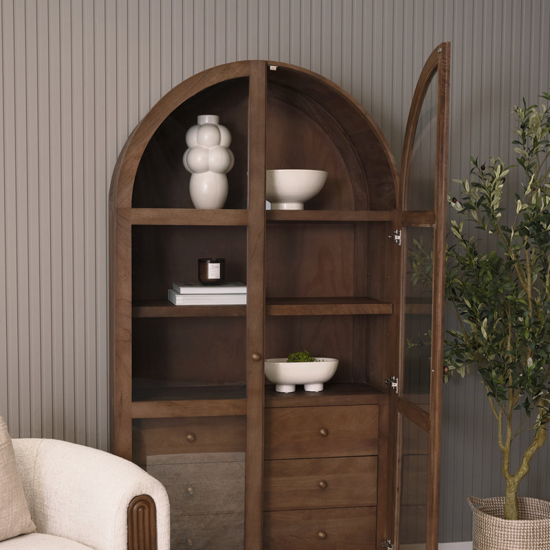 Stonewall 80” Solid Wood Curio Cabinet, Medium Brown