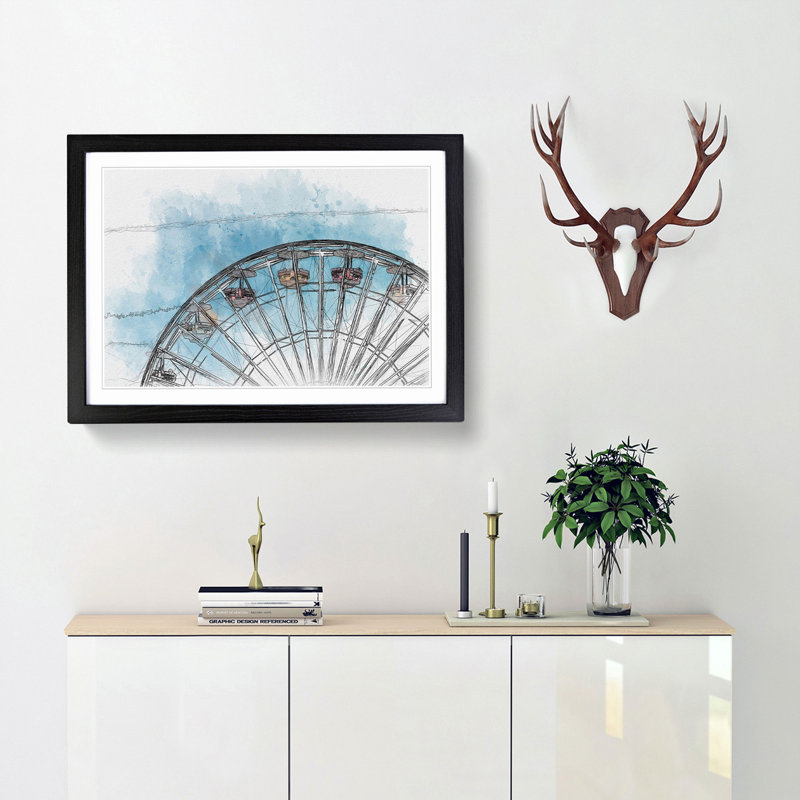Santa Monica Pier Ferris Wheel in Abstract - Picture Frame Graphic Art Print, Black, 60cm H x 91cm W x 2cm D