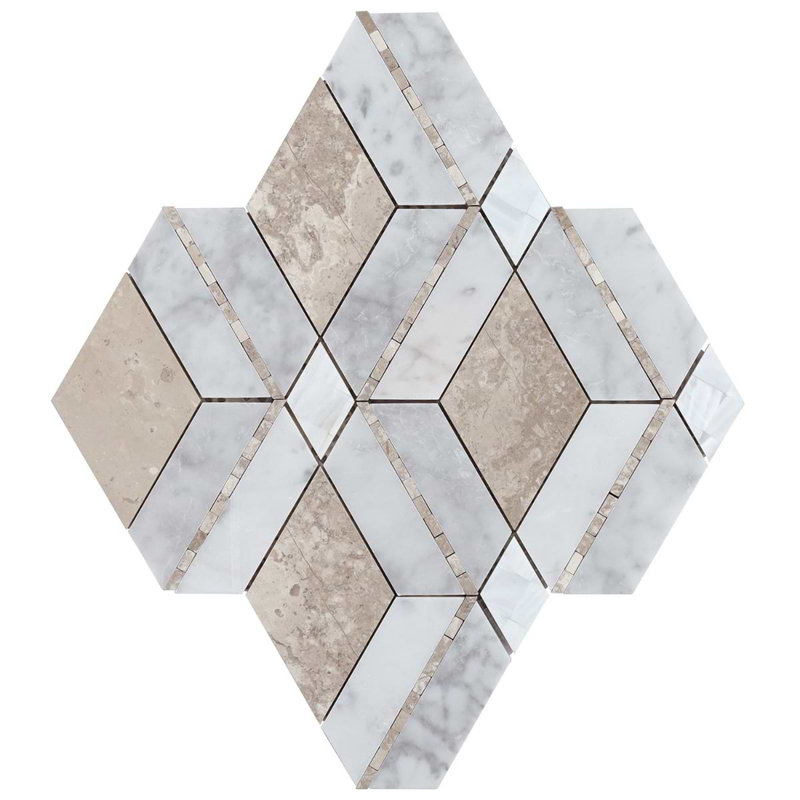 Diana Diamond Polished Marble and Pearl Mosaic Tile, Champagne Beige