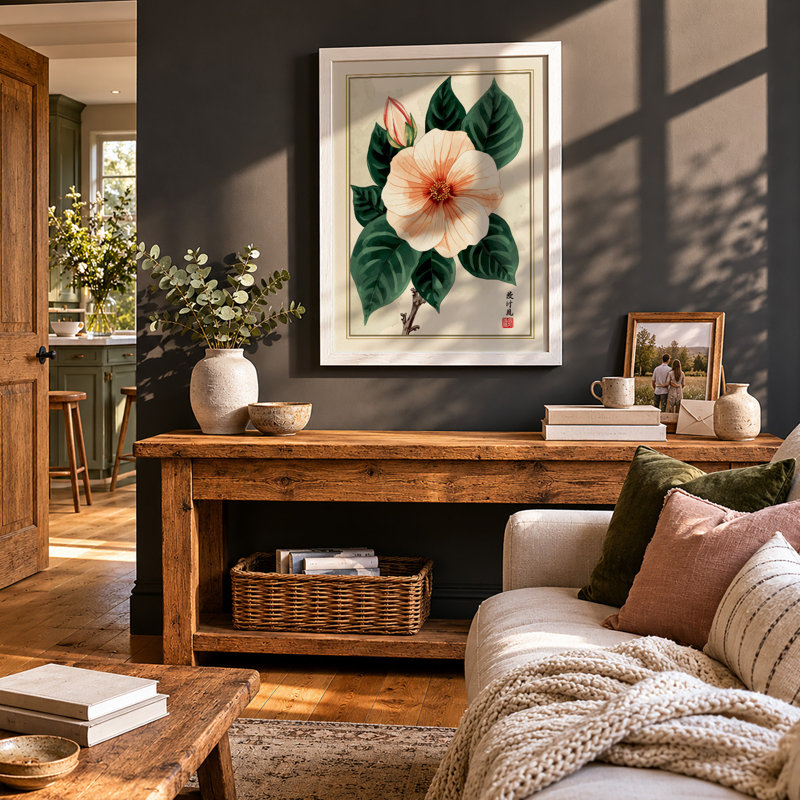 Hibiscus Study Botanical - Framed Print, A3 - 42.0 x 29.7 cm, White