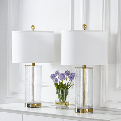 23.25" Modern Glam Glass And Metal Table Lamp With Usb For Living Room/bedroom