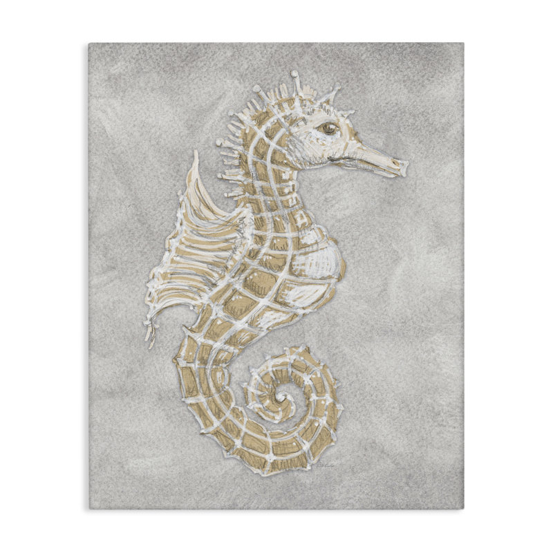 Hippocampe gris, dessin par Patti Bishop, H 20 po x l 16 po