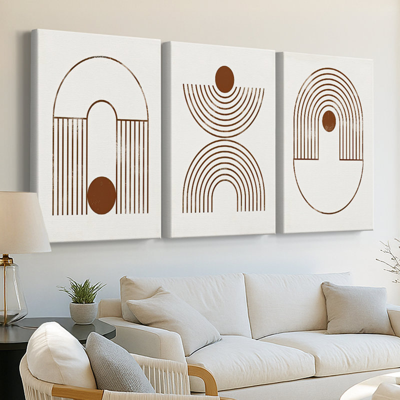 Arches et orbes I - Toile tendue avec châssis sur mesure - 3 pièces, H 18 po x l 36 po