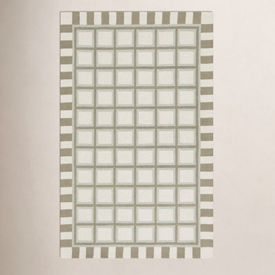 Green Ivory Hand-Tufted Wool Geometric Rug