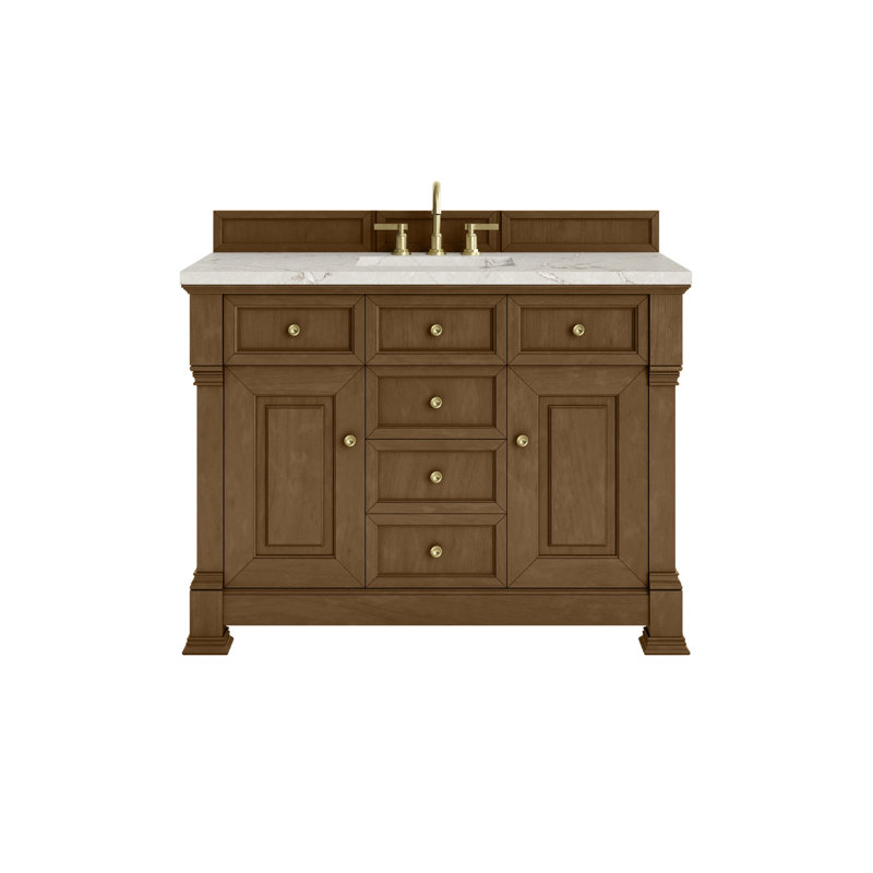 Brookfield 48'' W Single Vanity, Widespread, Victorian Silver, Honey Oak