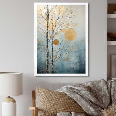 «Minimalisme or et paysage d'arbres bleus I», reproduction sur toile