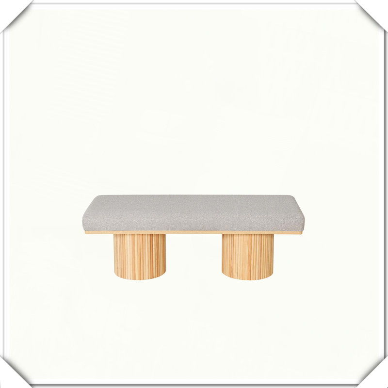 Banc contemporain rembourré avec pieds épais, Bois naturel