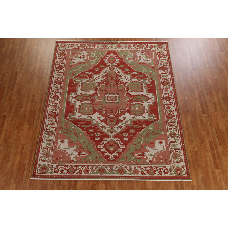 Tapis turc rouge en laine Heriz Serapi noué à la main