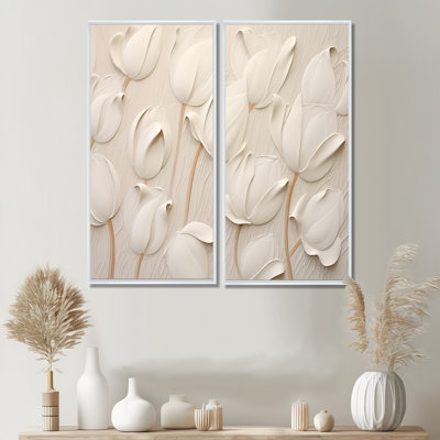 Minimalism White Tulips Symphony - Floral Tulips Art Prints On Canvas