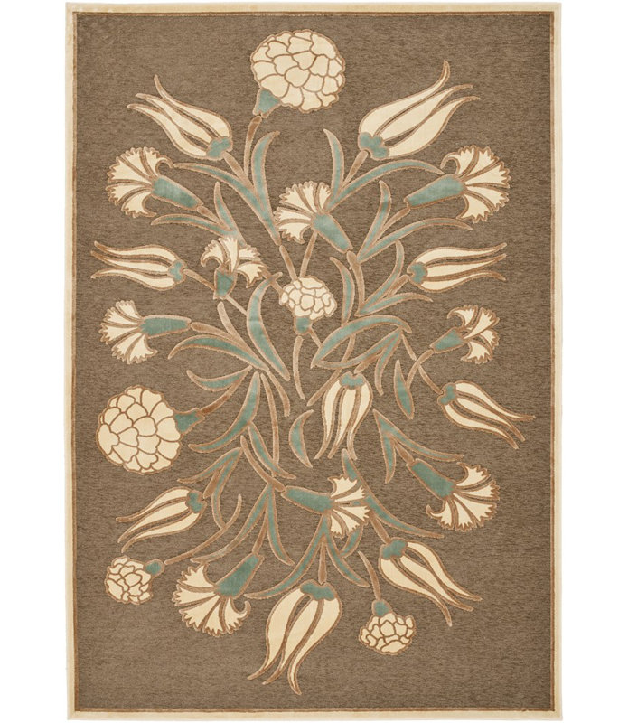 Tapis brun touffeté à la main à motif floral Floral Arabesque, Rectangle 8 pi x 11 pi 2 po