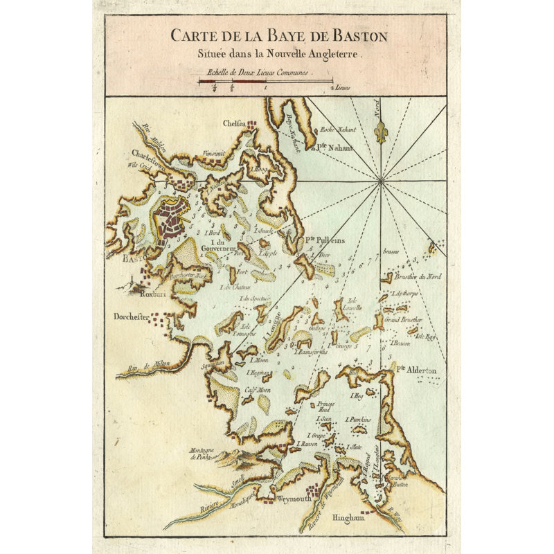 Petite Map of the Port of Boston - Graphic Art Print, 76cm H x 51cm W, Wrapped Canvas