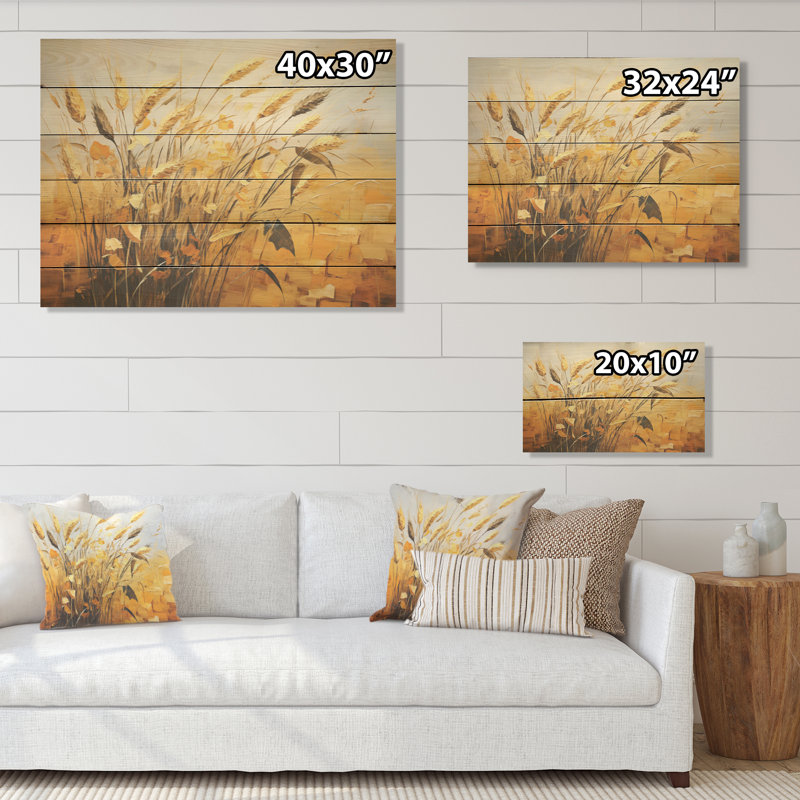 Karmas Wheat Whirl Meadow I - Art mural en bois sur bois de pin naturel, H 24 po x l 32 po