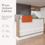 Bureau de réception moderne avec panneau d'intimité et éclairage DEL décoratif - blanc et grain de bois avec accents orange brûlé-636532447