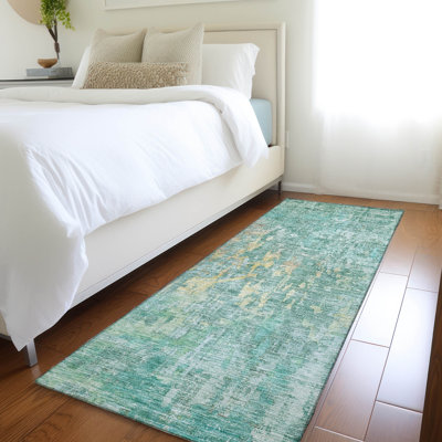 Machine Washable Indoor/Outdoor Claudian ACN1237 Teal Rug