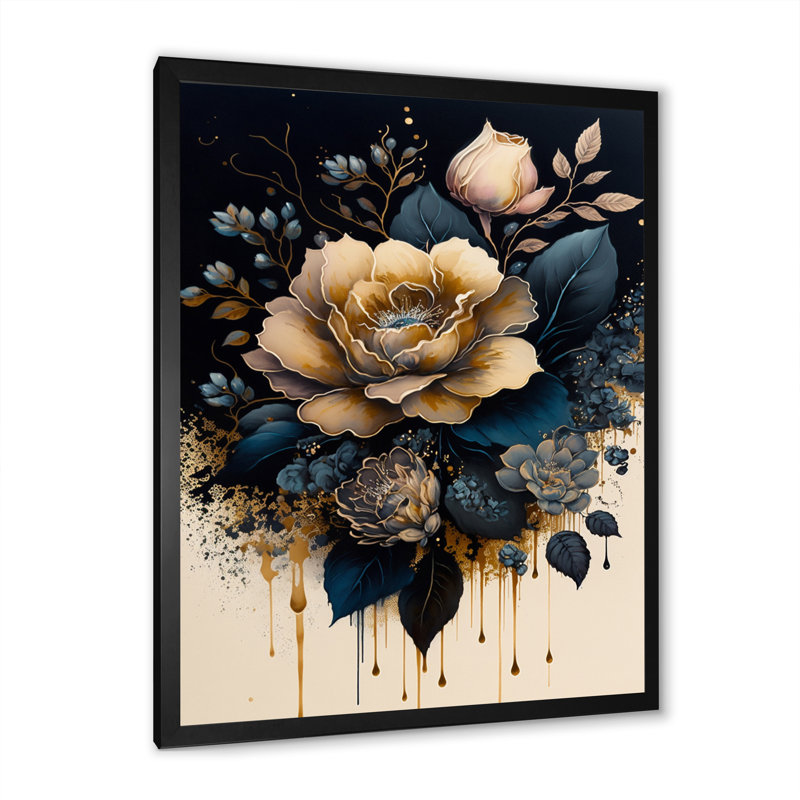 Bleu marine et rose doré I - reproduction sur toile, Toile encadrée noire à coins fermés, H 32 po x l 16 po x P 1 po
