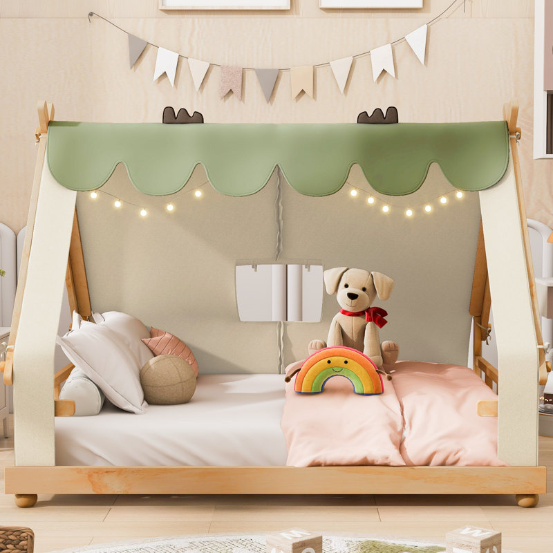 Marion House Bed with Tent, Light & Wooden Frame, Full, White