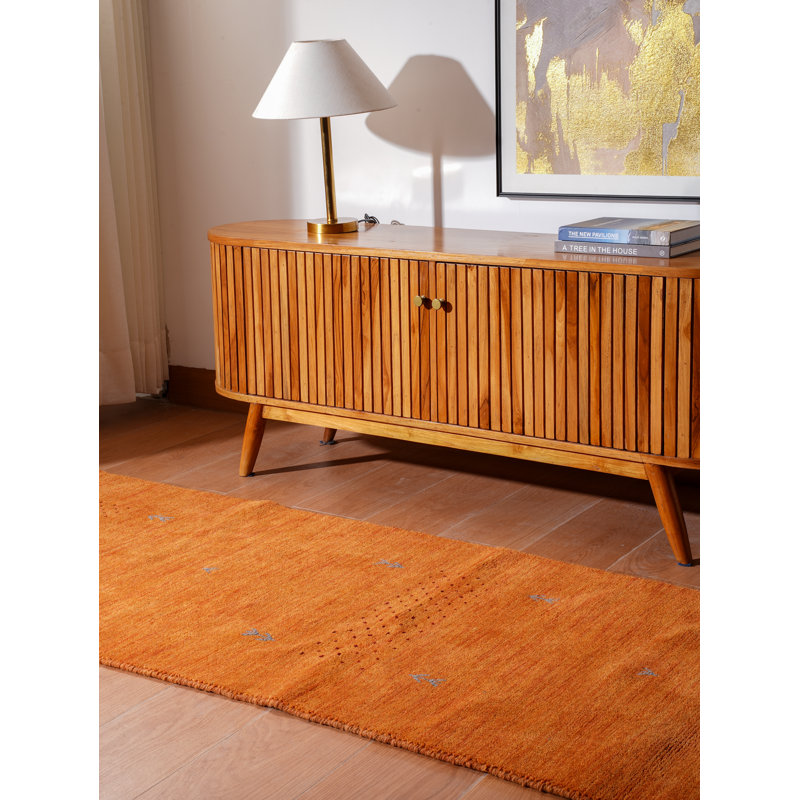St Catherine HAND KNOTTED LOOM WOOL ECO-FRIENDLY AREA RUGS  - Runner | Orange Color, Contemporary Modern Design, High Pile Thick Handmade Anti Skid Rugs for Living Room