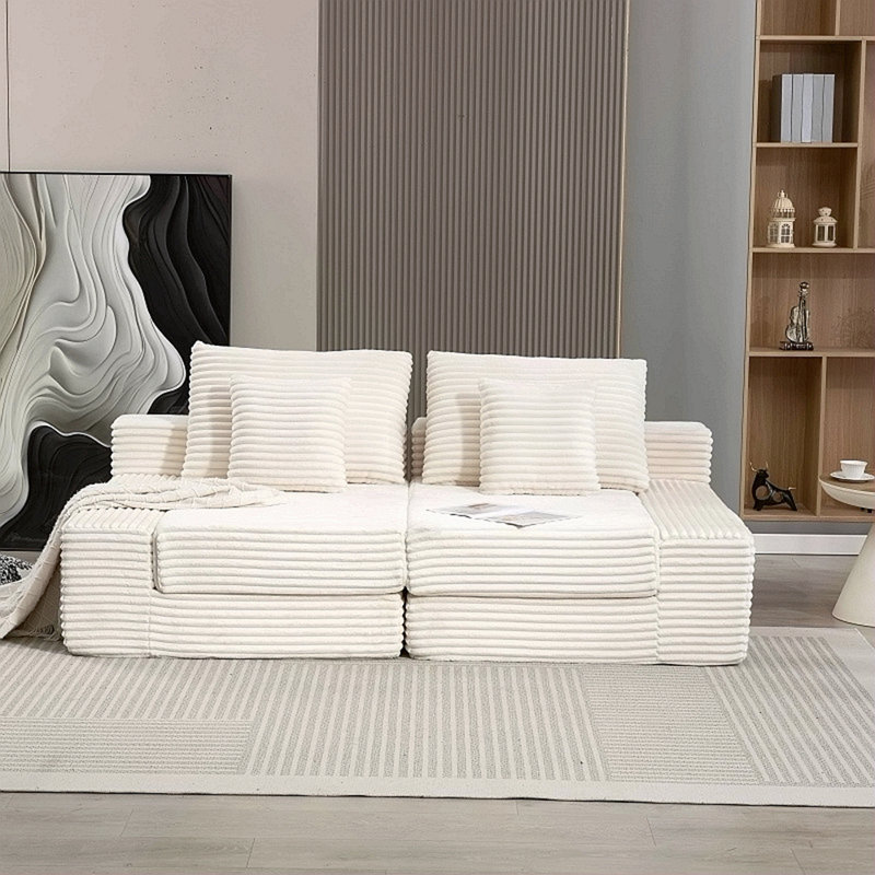 Méridienne double, canapé-lit moelleux en nuage, siège profond rembourré avec canapé en nuage désossé, aucun assemblage requis, causeuse en velours côtelé moderne pour le salon, lecture, beige